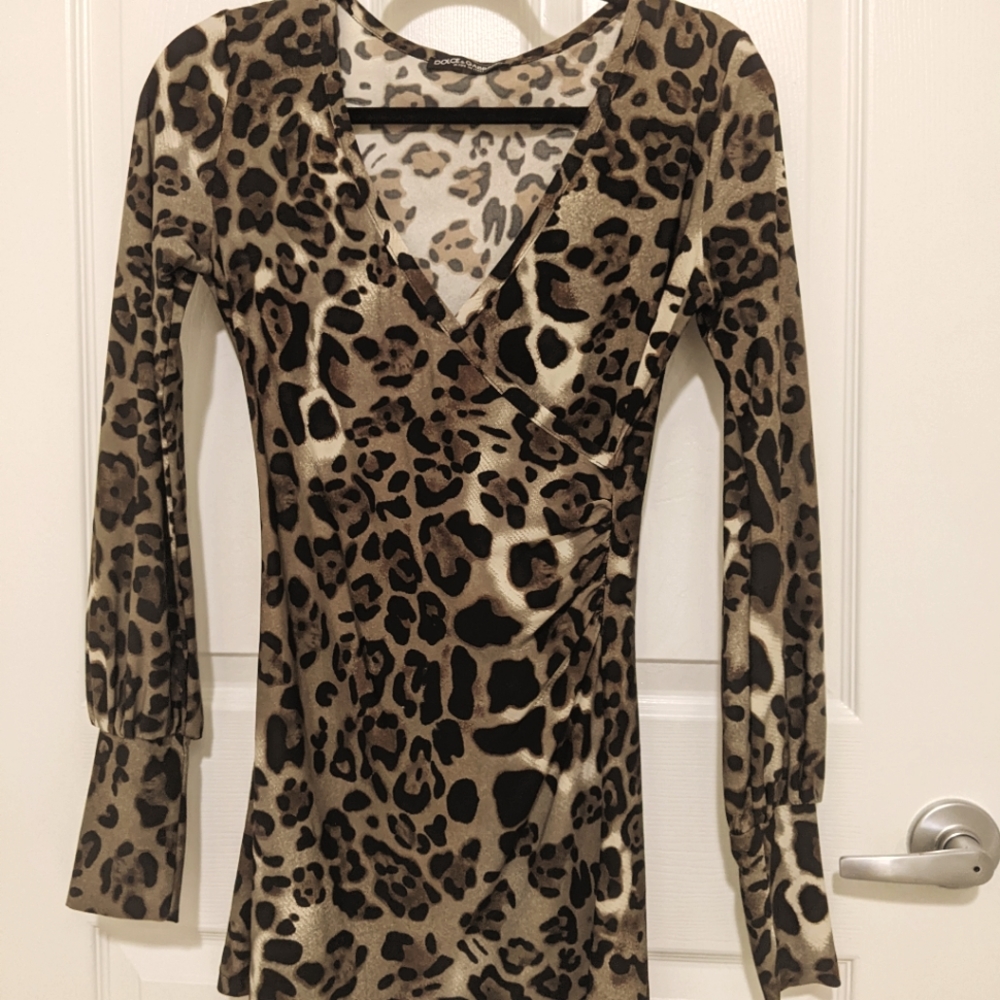Vintage Dolce & Gabbana Leopard Print Bodycon Micro-Mini Dress